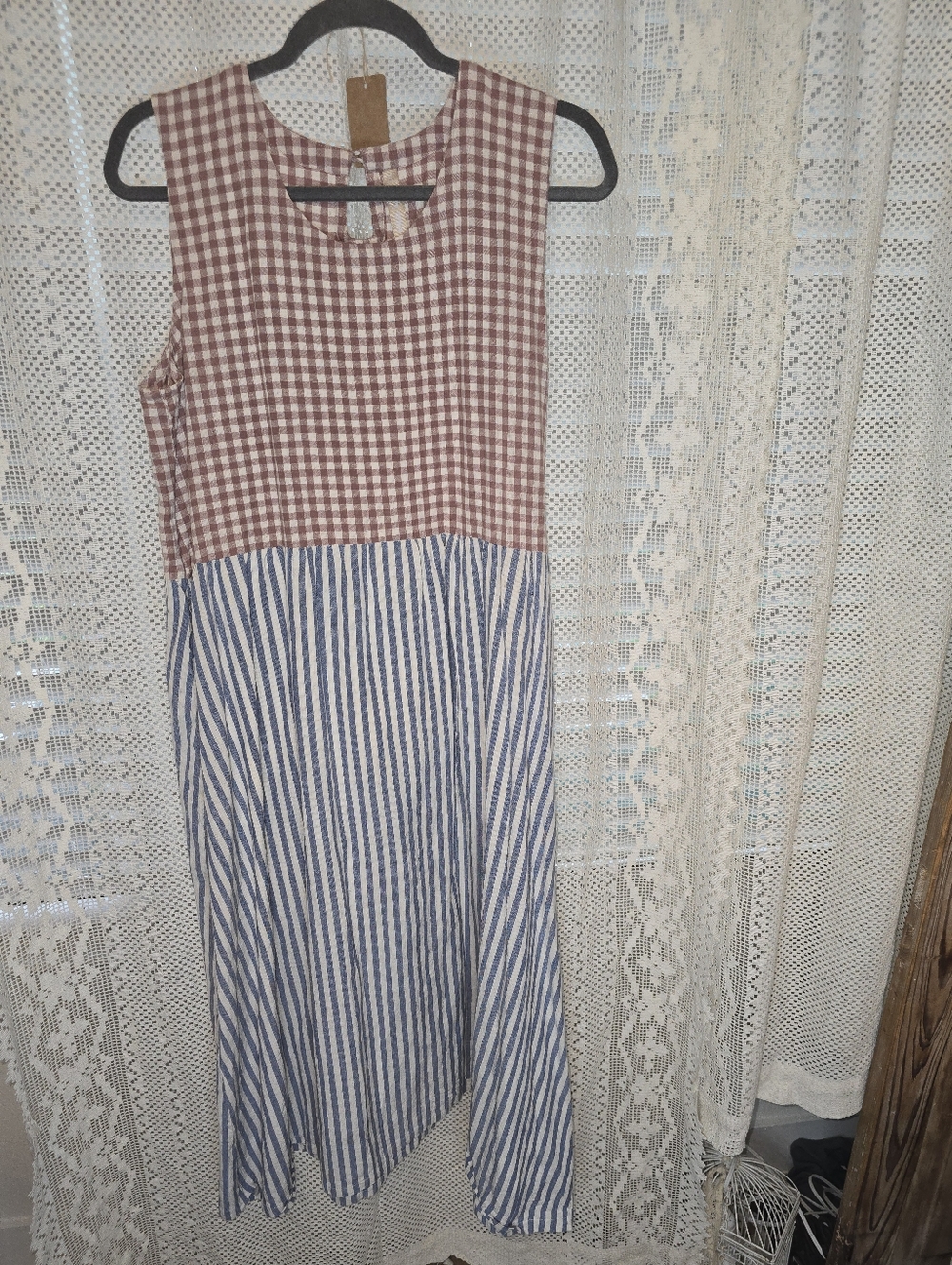 Mata Traders Lilah Dress, Gingham Stripe Mix Sleeveless Womem XL